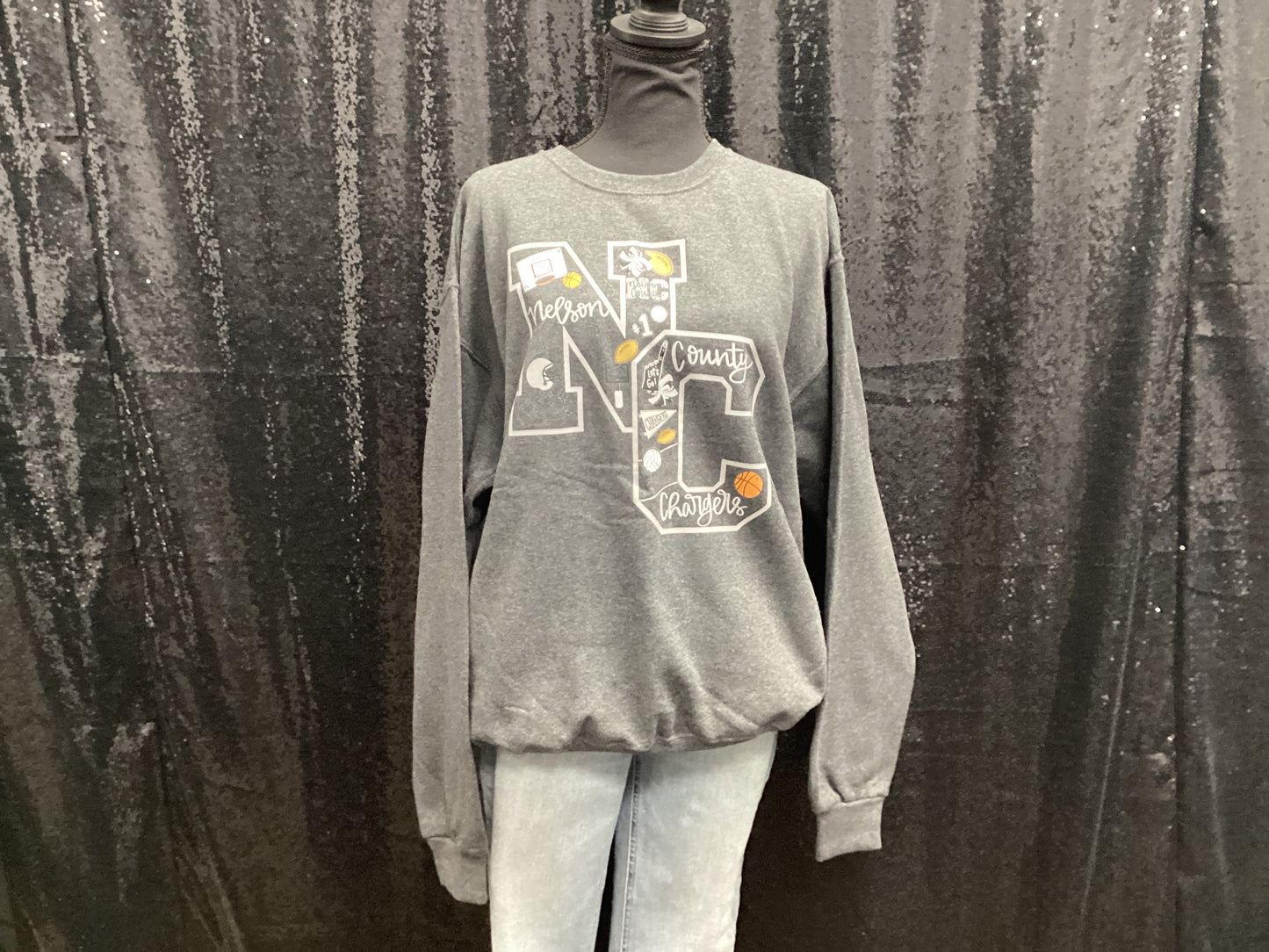 nelson county all sports - dark grey crew sweatshirt - MEDIUM