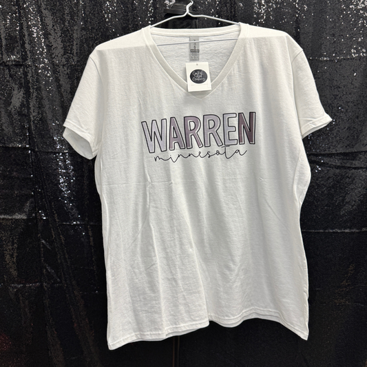 Warren, Minnesota (grey) —  WHITE VNECK TSHIRT WOMENS XLARGE