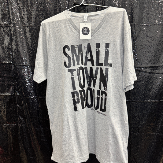 Small Town Proud Warren Minnesota (WHITE) —  GREY VNECK TSHIRT XLARGE