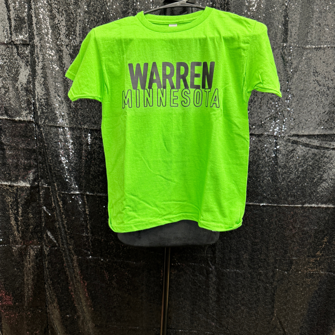 Warren Minnesota  —  BRIGHT GREEN TSHIRT YOUTH SMALL