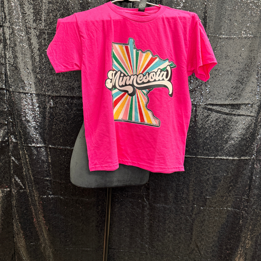 Minnesota (colorful)  —  PINK TSHIRT YOUTH SMALL