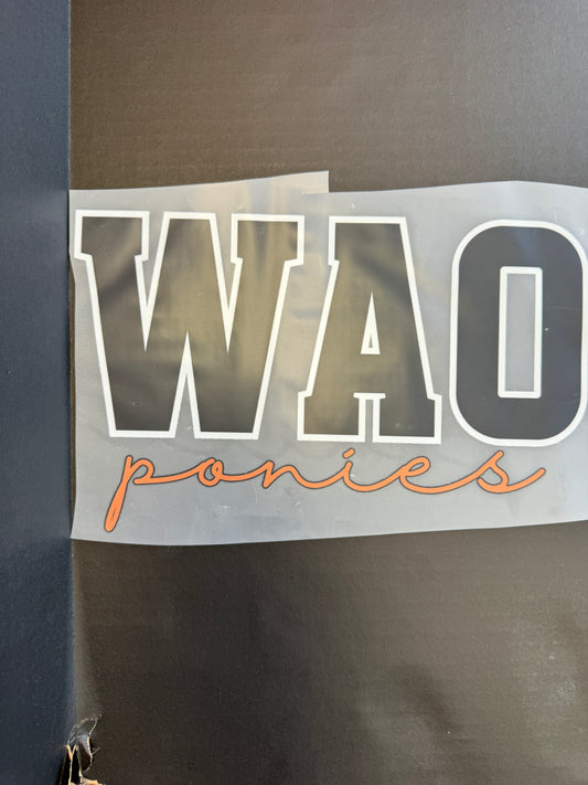 wao ponies black block orange script