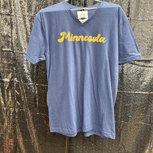 MINNESOTA (MUSTARD POLKADOTS) —  NAVY VNECK TSHIRT LARGE