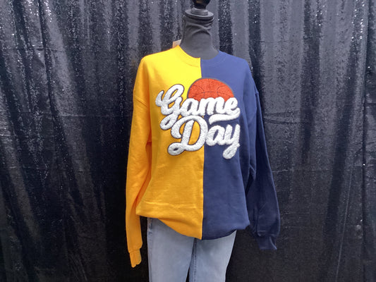 game day basketball - navy and yellow crew sweatshirt - Large