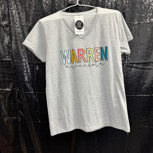 Warren, Minnesota (colorful) —  SPORT GREY VNECK TSHIRT WOMENS LG